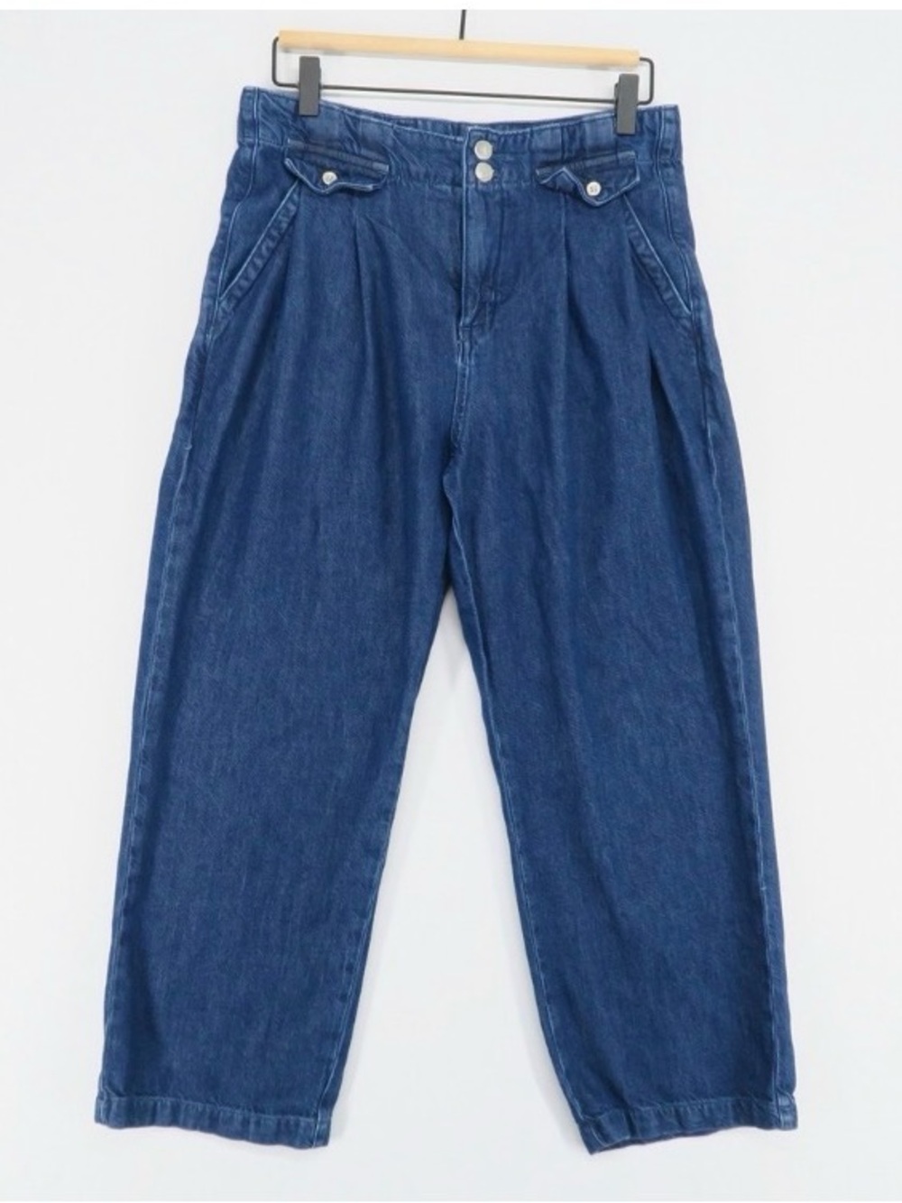 PILCRO ANTHROPOLOGIE SOFT DENIM TROUSER PLEAT FRONT RELAX FIT BUCKLE BACK SZ 30
